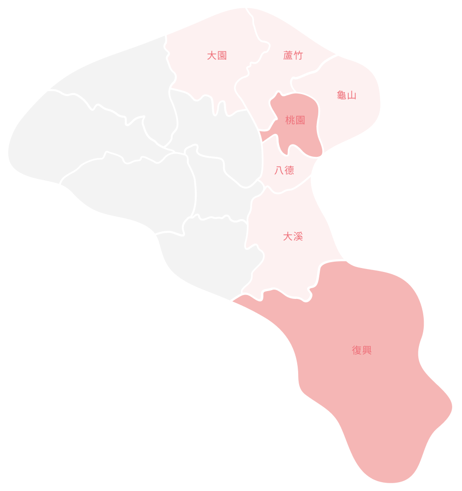 服務據點分布示意圖，顯示我們在桃園地區的桃園復興等區域設有服務據點，方便您就近洽詢